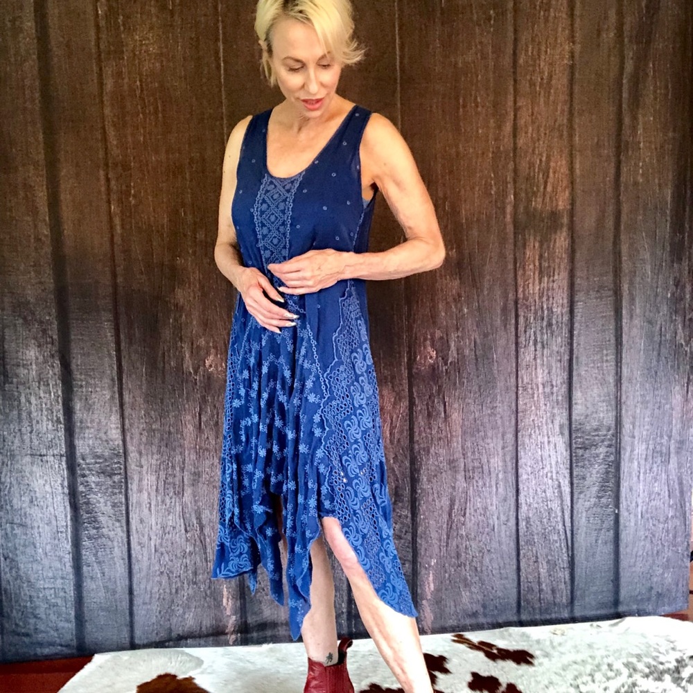 Cobalt blue Boho lace dress.